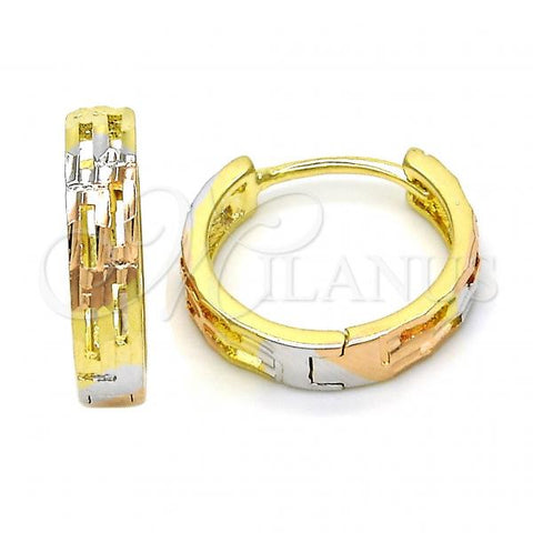 Oro Laminado Huggie Hoop, Gold Filled Style Diamond Cutting Finish, Tricolor, 02.26.0210.15