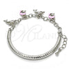 Rhodium Plated Charm Bracelet, Dolphin and Hollow Design, with White Crystal, Pink Enamel Finish, Rhodium Finish, 03.63.1830.2.08