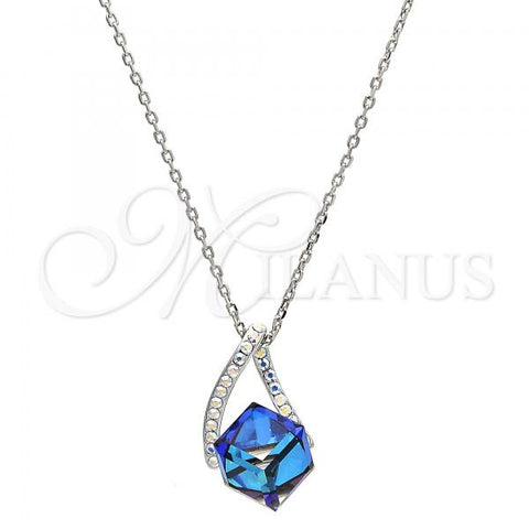 Rhodium Plated Pendant Necklace, with Bermuda Blue and Aurore Boreale Swarovski Crystals, Polished, Rhodium Finish, 04.239.0039.3.16