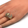 Oro Laminado Mens Ring, Gold Filled Style Horse Design, with White and Ruby Cubic Zirconia, Polished, Golden Finish, 01.185.0005.10 (Size 10)