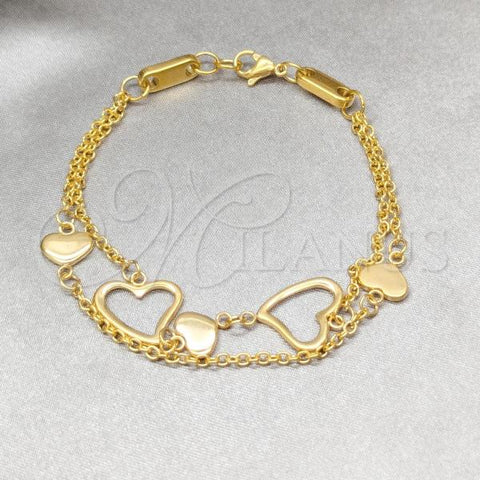 Stainless Steel Fancy Bracelet, Heart Design, Polished, Golden Finish, 03.63.22999.08