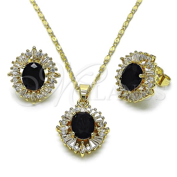 Oro Laminado Earring and Pendant Adult Set, Gold Filled Style Cluster and Baguette Design, with Black and White Cubic Zirconia, Polished, Golden Finish, 10.284.0043.4