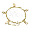 Oro Laminado Charm Bracelet, Gold Filled Style Teddy Bear and Rolo Design, Pink Enamel Finish, Golden Finish, 03.63.1359.07