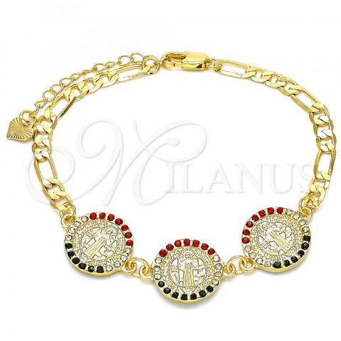Oro Laminado Fancy Bracelet, Gold Filled Style San Benito Design, with Multicolor Crystal, Polished, Golden Finish, 03.351.0006.2.08