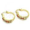 Oro Laminado Small Hoop, Gold Filled Style with Garnet and White Crystal, Polished, Golden Finish, 02.100.0073.1.20