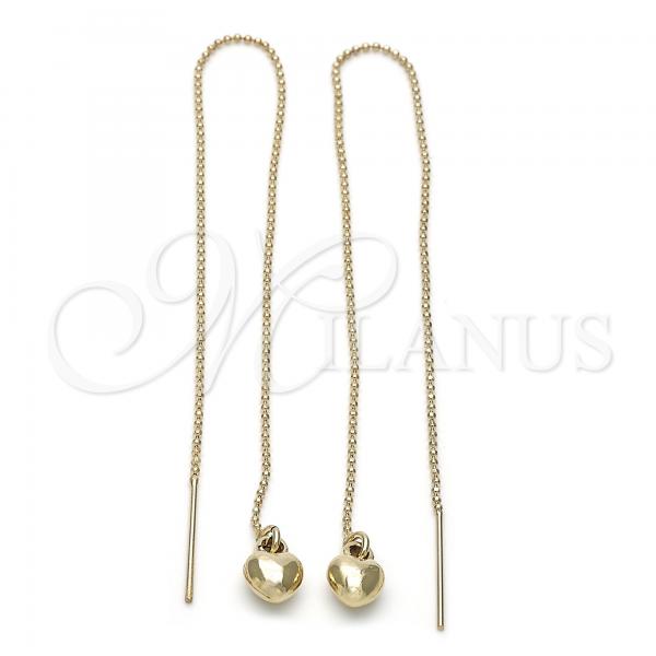 Oro Laminado Threader Earring, Gold Filled Style Heart Design, Golden Finish, 02.64.0579