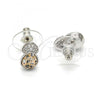 Rhodium Plated Stud Earring, Heart and Teardrop Design, with White Micro Pave and Rose Patina Swarovski Crystals, Polished, Rhodium Finish, 02.26.0049