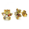 Oro Laminado Stud Earring, Gold Filled Style Flower Design, with Multicolor Cubic Zirconia, Polished, Golden Finish, 02.387.0088.1