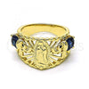 Oro Laminado Multi Stone Ring, Gold Filled Style Guadalupe and Elephant Design, with Sapphire Blue and White Cubic Zirconia, Polished, Golden Finish, 01.380.0020.1.07