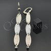 Oro Laminado Long Earring, Gold Filled Style with White Cubic Zirconia, Diamond Cutting Finish, Tricolor, 5.070.009