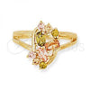 Oro Laminado Multi Stone Ring, Gold Filled Style Flower Design, with Multicolor Cubic Zirconia, Polished, Golden Finish, 5.172.016.07 (Size 7)