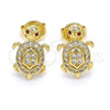 Oro Laminado Stud Earring, Gold Filled Style Turtle Design, with Garnet Cubic Zirconia and White Micro Pave, Polished, Golden Finish, 02.156.0293