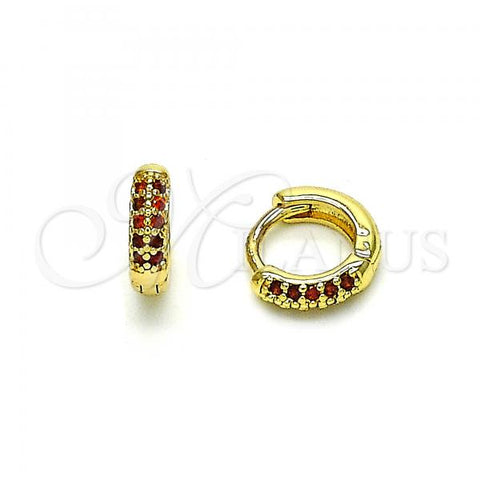 Oro Laminado Huggie Hoop, Gold Filled Style with Garnet Micro Pave, Polished, Golden Finish, 02.195.0111.2.10