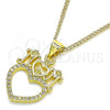 Oro Laminado Pendant Necklace, Gold Filled Style Heart and Mom Design, with White Micro Pave, Polished, Golden Finish, 04.313.0036.20