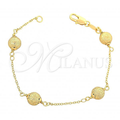 Oro Laminado Fancy Bracelet, Gold Filled Style Ball and Rolo Design, Matte Finish, Golden Finish, 03.63.1262.07