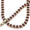 Oro Laminado Necklace and Bracelet, Gold Filled Style with Garnet and White Cubic Zirconia, Polished, Golden Finish, 06.284.0012.3