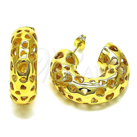 Oro Laminado Medium Hoop, Gold Filled Style Heart Design, Polished, Golden Finish, 02.341.0160.30