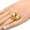 Oro Laminado Multi Stone Ring, Gold Filled Style Greek Key Design, with White Crystal, Polished, Golden Finish, 01.241.0009.09 (Size 9)