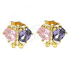 Oro Laminado Stud Earring, Gold Filled Style Butterfly Design, with Amethyst and Pink Cubic Zirconia, Polished, Golden Finish, 02.387.0019.4