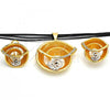 Oro Laminado Necklace and Earring, Gold Filled Style Spiral and Leaf Design, with White Crystal, Polished, Two Tone, 06.59.0110.1