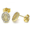 Oro Laminado Stud Earring, Gold Filled Style Guadalupe Design, with White Micro Pave, Polished, Golden Finish, 02.210.0433