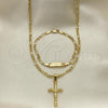 Oro Laminado Necklace and Bracelet, Gold Filled Style Crucifix Design, Polished, Golden Finish, 06.63.0260