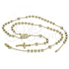 Oro Laminado Medium Rosary, Gold Filled Style Sagrado Corazon de Maria and Crucifix Design, Polished, Golden Finish, 5.208.002.24