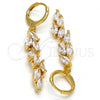 Oro Laminado Long Earring, Gold Filled Style Leaf Design, with White Cubic Zirconia, Polished, Golden Finish, 02.217.0014