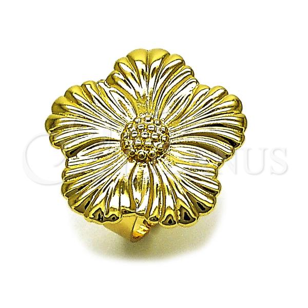 Oro Laminado Elegant Ring, Gold Filled Style Flower Design, Polished, Golden Finish, 01.282.0001
