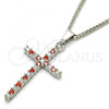 Rhodium Plated Pendant Necklace, Cross Design, with Garnet and White Cubic Zirconia, Polished, Rhodium Finish, 04.284.0013.5.22