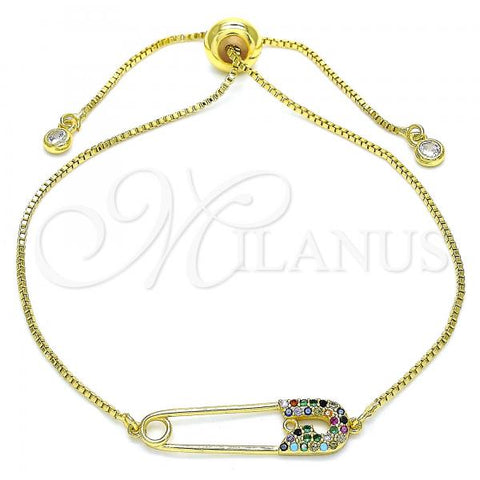 Oro Laminado Adjustable Bolo Bracelet, Gold Filled Style with Multicolor Micro Pave, Polished, Golden Finish, 03.313.0036.1.11