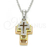 Sterling Silver Pendant Necklace, Cross Design, with White Cubic Zirconia, Polished, Tricolor, 04.336.0105.18