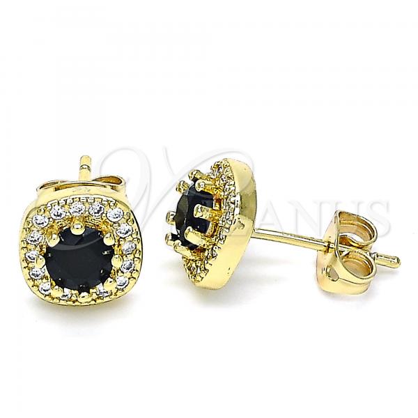 Oro Laminado Stud Earring, Gold Filled Style with Black Cubic Zirconia and White Micro Pave, Polished, Golden Finish, 02.342.0107