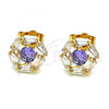 Oro Laminado Stud Earring, Gold Filled Style with Amethyst and White Cubic Zirconia, Polished, Golden Finish, 02.387.0017.3