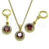 Oro Laminado Earring and Pendant Adult Set, Gold Filled Style with Garnet Cubic Zirconia and White Micro Pave, Polished, Golden Finish, 10.387.0008