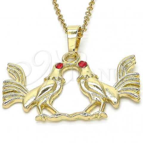 Oro Laminado Fancy Pendant, Gold Filled Style with Garnet Crystal, Polished, Golden Finish, 05.213.0012
