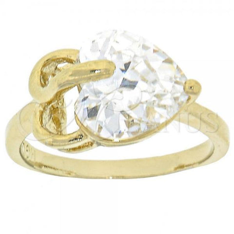 Oro Laminado Multi Stone Ring, Gold Filled Style Heart Design, with White Cubic Zirconia, Polished, Golden Finish, 5.167.017.06 (Size 6)
