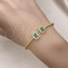 Oro Laminado Individual Bangle, Gold Filled Style Baguette Design, with Green Cubic Zirconia and White Micro Pave, Polished, Golden Finish, 07.368.0003