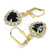 Oro Laminado Dangle Earring, Gold Filled Style Heart Design, with Black and White Crystal, Polished, Golden Finish, 02.122.0114.1