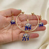 Oro Laminado Necklace, Bracelet and Earring, Gold Filled Style Elephant Design, with White Crystal, Blue Enamel Finish, Golden Finish, 06.63.0182.5.GT