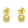 Oro Laminado Stud Earring, Gold Filled Style with White Micro Pave, Polished, Golden Finish, 02.156.0478