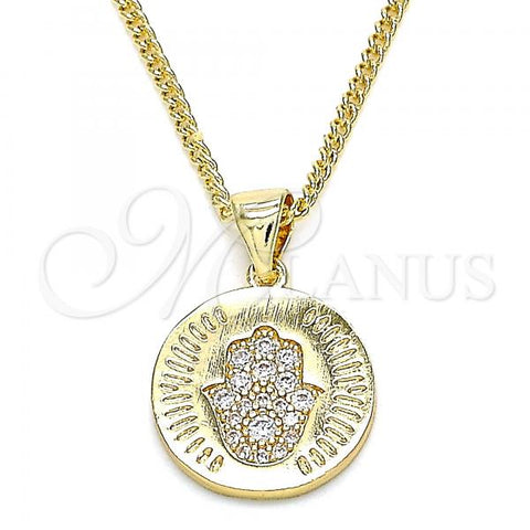 Oro Laminado Pendant Necklace, Gold Filled Style Hand of God Design, with White Micro Pave, Polished, Golden Finish, 04.156.0307.20