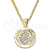 Oro Laminado Pendant Necklace, Gold Filled Style Hand of God Design, with White Micro Pave, Polished, Golden Finish, 04.156.0307.20