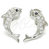 Sterling Silver Stud Earring, Dolphin Design, with White and Black Cubic Zirconia, Polished, Rhodium Finish, 02.336.0116