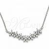 Sterling Silver Pendant Necklace, Flower Design, with White Cubic Zirconia, Polished, Rhodium Finish, 04.336.0128.16