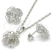 Rhodium Plated Earring and Pendant Adult Set, Flower Design, with White Cubic Zirconia, Polished, Rhodium Finish, 10.106.0001.1