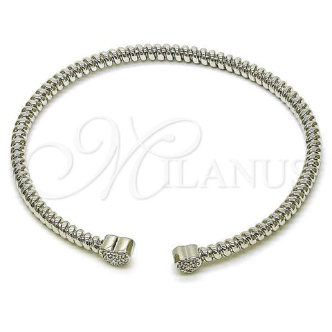 Rhodium Plated Individual Bangle, Heart Design, with White Micro Pave, Polished, Rhodium Finish, 07.60.0007.1