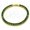 Oro Laminado Tennis Bracelet, Gold Filled Style with Green Cubic Zirconia, Polished, Golden Finish, 03.284.0020.07