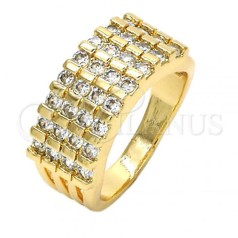 Oro Laminado Multi Stone Ring, Gold Filled Style with White Cubic Zirconia, Polished, Golden Finish, 01.210.0064.08 (Size 8)