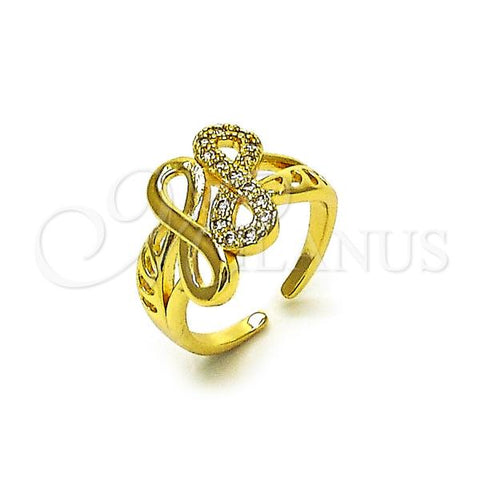Oro Laminado Multi Stone Ring, Gold Filled Style Infinite Design, with White Cubic Zirconia, Polished, Golden Finish, 01.310.0047